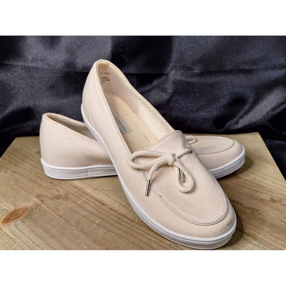 Grasshoppers Womens Cream Canvas Boat Shoes Slip On Loafers EF21875 Size 8M